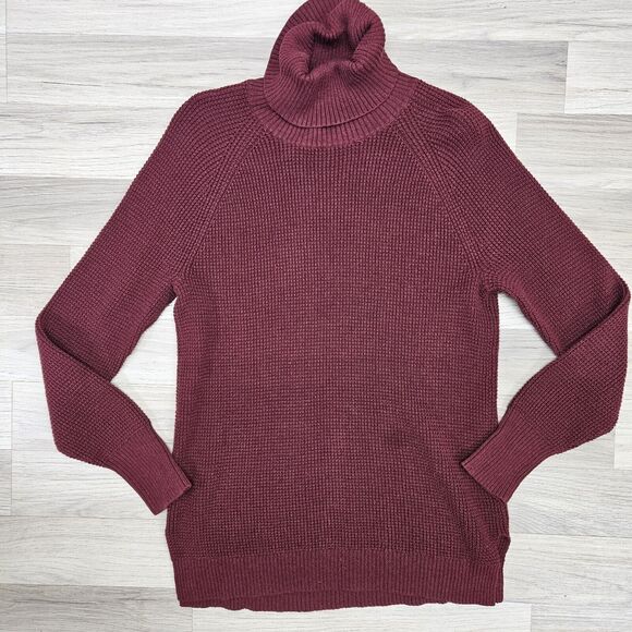 J. Crew Womens Maroon Waffle Turtleneck Sweater Medium - Picture 1 of 6